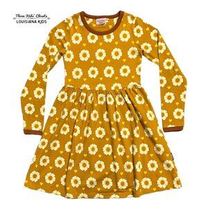 Moromini Sz 128/134 (8-9Y) Organic Mustard Flowers Dress